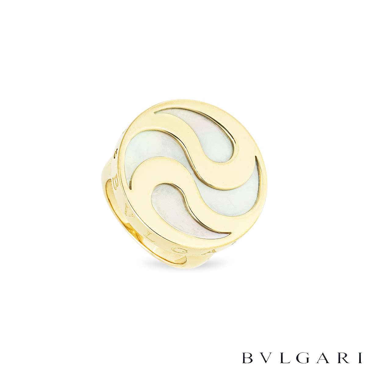 Bvlgari Gold & Steel Optical Mother of Pearl Spinning Ring Size 51 Bvlgari Gold & Steel Optical Mother of Pearl Spinning Ring Size 51